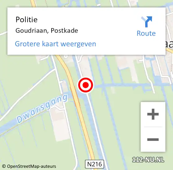 Locatie op kaart van de 112 melding: Politie Goudriaan, Postkade op 15 juni 2022 23:17