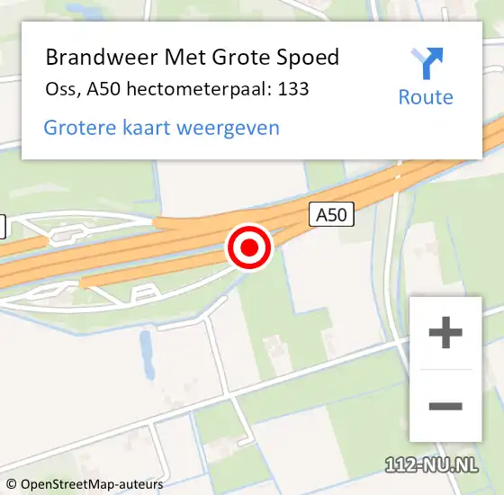 Locatie op kaart van de 112 melding: Brandweer Met Grote Spoed Naar Oss, A50 hectometerpaal: 133 op 15 juni 2022 23:29