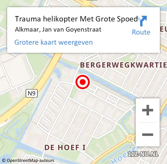 Locatie op kaart van de 112 melding: Trauma helikopter Met Grote Spoed Naar Alkmaar, Jan van Goyenstraat op 15 juni 2022 23:32