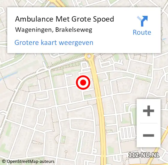 Locatie op kaart van de 112 melding: Ambulance Met Grote Spoed Naar Wageningen, Brakelseweg op 15 juni 2022 23:37