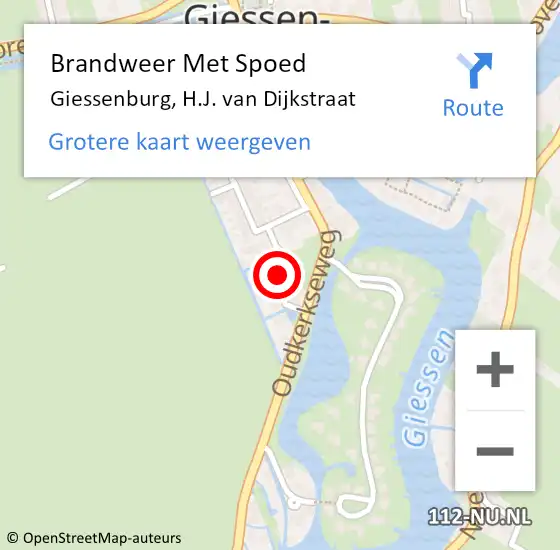 Locatie op kaart van de 112 melding: Brandweer Met Spoed Naar Giessenburg, H.J. van Dijkstraat op 16 juni 2022 00:19