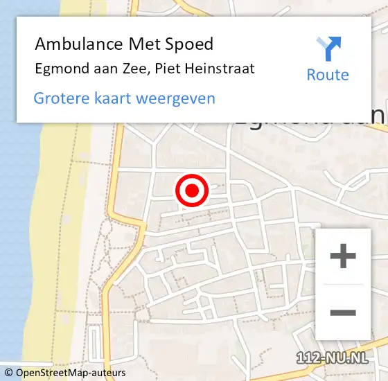 Locatie op kaart van de 112 melding: Ambulance Met Spoed Naar Egmond aan Zee, Piet Heinstraat op 16 juni 2022 00:41