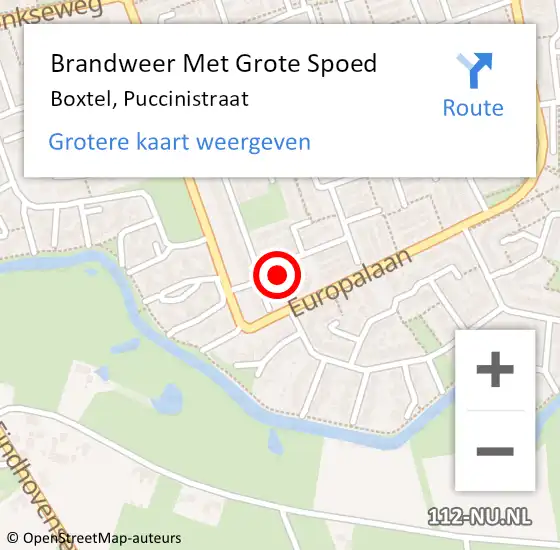 Locatie op kaart van de 112 melding: Brandweer Met Grote Spoed Naar Boxtel, Puccinistraat op 16 juni 2022 01:08