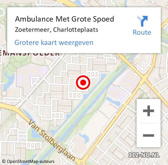 Locatie op kaart van de 112 melding: Ambulance Met Grote Spoed Naar Zoetermeer, Charlotteplaats op 16 juni 2022 01:14