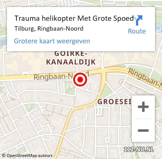 Locatie op kaart van de 112 melding: Trauma helikopter Met Grote Spoed Naar Tilburg, Ringbaan-Noord op 16 juni 2022 01:17