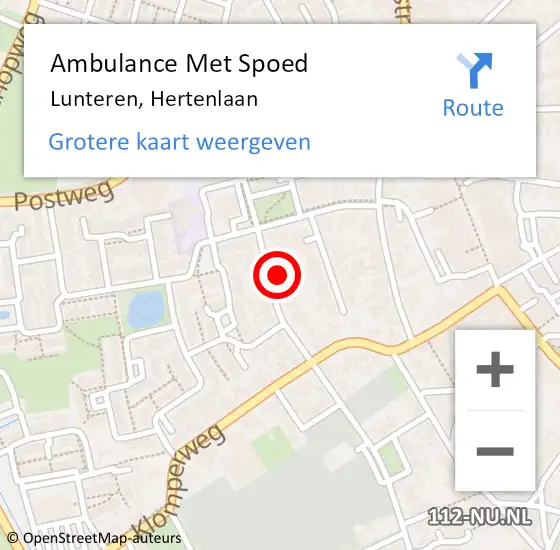 Locatie op kaart van de 112 melding: Ambulance Met Spoed Naar Lunteren, Hertenlaan op 16 juni 2022 02:02