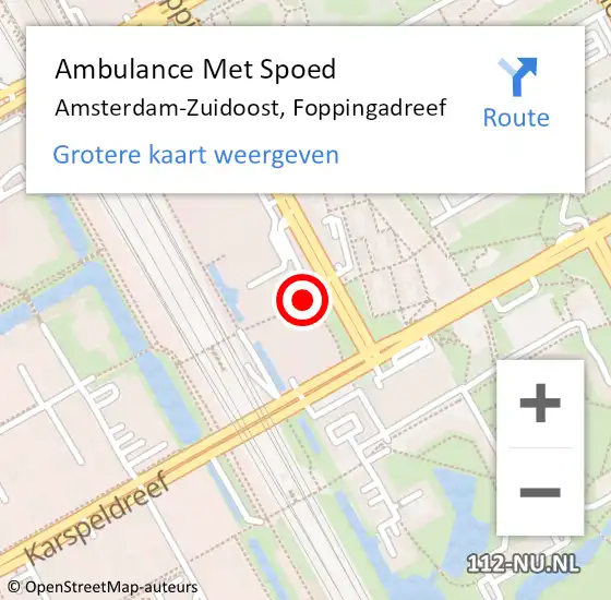 Locatie op kaart van de 112 melding: Ambulance Met Spoed Naar Amsterdam-Zuidoost, Foppingadreef op 16 juni 2022 02:50