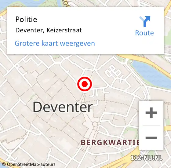 Locatie op kaart van de 112 melding: Politie Deventer, Keizerstraat op 16 juni 2022 02:50