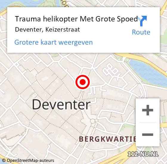 Locatie op kaart van de 112 melding: Trauma helikopter Met Grote Spoed Naar Deventer, Keizerstraat op 16 juni 2022 02:52