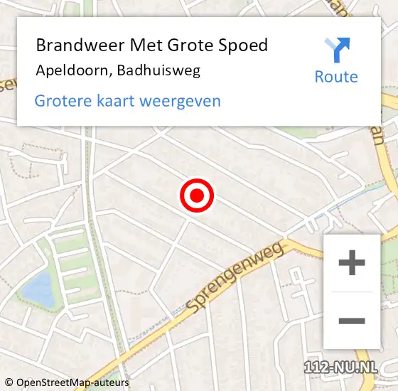 Locatie op kaart van de 112 melding: Brandweer Met Grote Spoed Naar Apeldoorn, Badhuisweg op 16 juni 2022 03:51