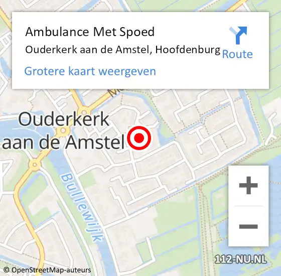 Locatie op kaart van de 112 melding: Ambulance Met Spoed Naar Ouderkerk aan de Amstel, Hoofdenburg op 16 juni 2022 04:08