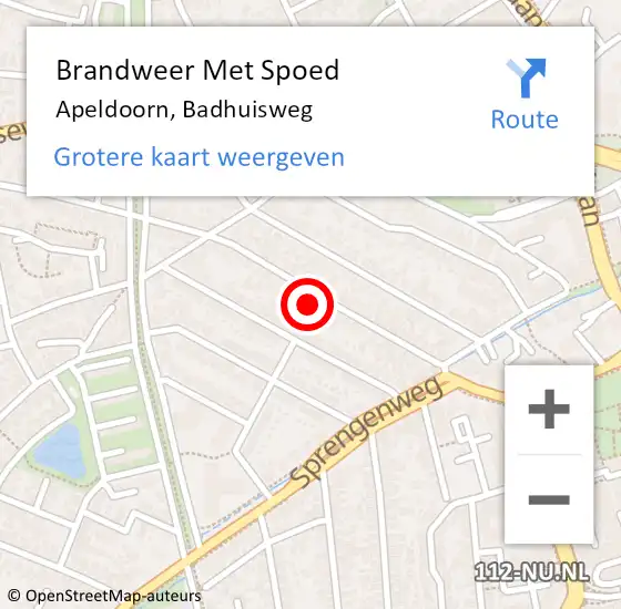 Locatie op kaart van de 112 melding: Brandweer Met Spoed Naar Apeldoorn, Badhuisweg op 16 juni 2022 04:21