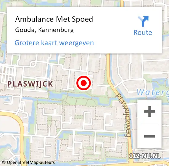 Locatie op kaart van de 112 melding: Ambulance Met Spoed Naar Gouda, Kannenburg op 16 juni 2022 05:00