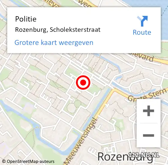 Locatie op kaart van de 112 melding: Politie Rozenburg, Scholeksterstraat op 16 juni 2022 05:04