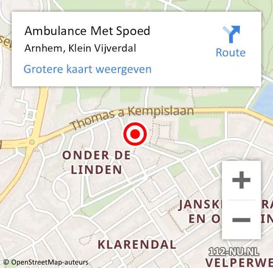Locatie op kaart van de 112 melding: Ambulance Met Spoed Naar Arnhem, Klein Vijverdal op 16 juni 2022 06:46