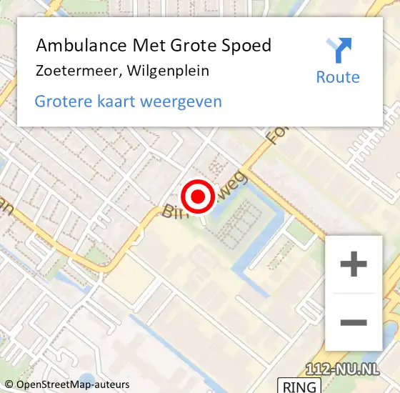 Locatie op kaart van de 112 melding: Ambulance Met Grote Spoed Naar Zoetermeer, Wilgenplein op 16 juni 2022 07:21