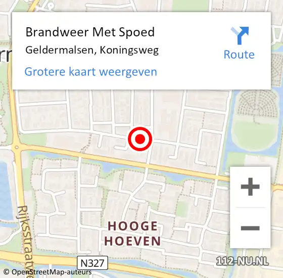 Locatie op kaart van de 112 melding: Brandweer Met Spoed Naar Geldermalsen, Koningsweg op 16 juni 2022 07:25