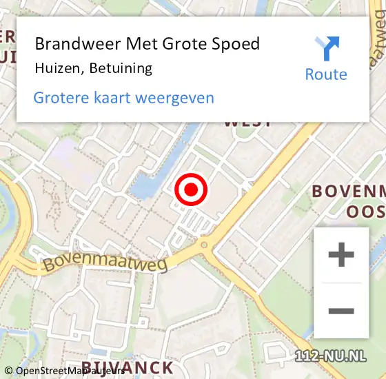 Locatie op kaart van de 112 melding: Brandweer Met Grote Spoed Naar Huizen, Betuining op 16 juni 2022 07:31