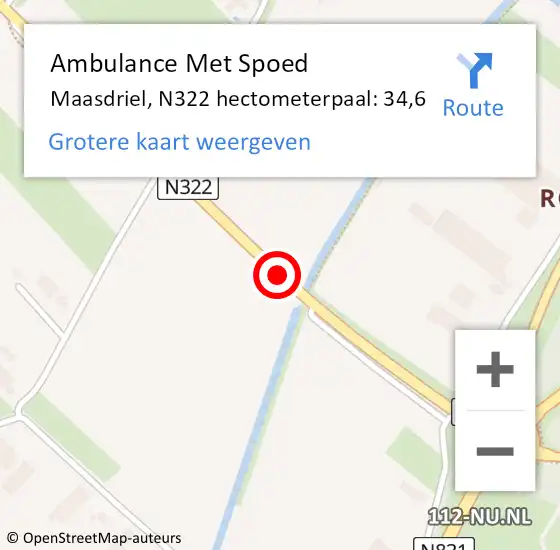 Locatie op kaart van de 112 melding: Ambulance Met Spoed Naar Maasdriel, N322 hectometerpaal: 34,6 op 16 juni 2022 07:33
