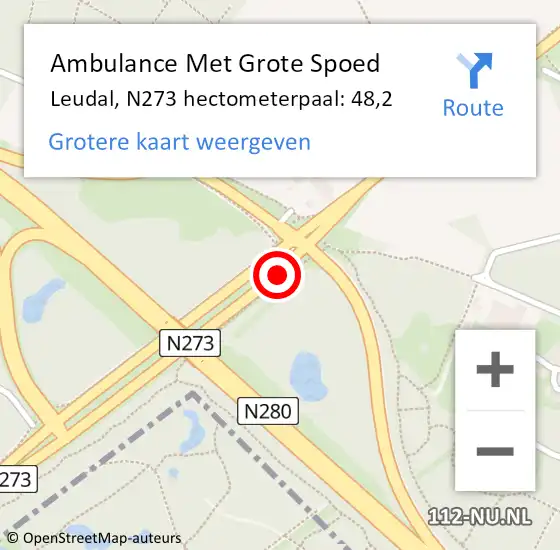 Locatie op kaart van de 112 melding: Ambulance Met Grote Spoed Naar Leudal, N273 hectometerpaal: 48,2 op 16 juni 2022 07:36