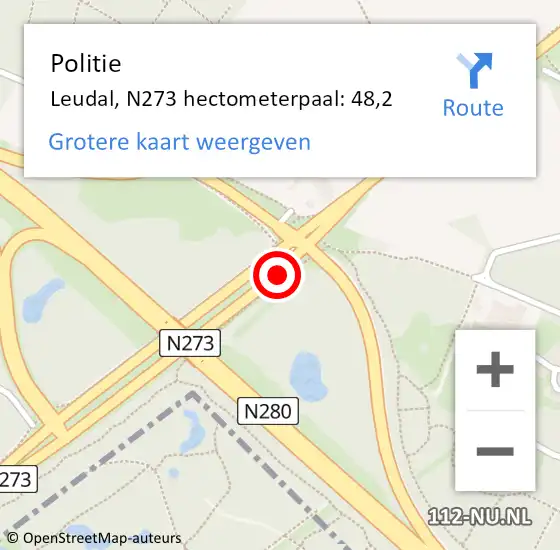 Locatie op kaart van de 112 melding: Politie Leudal, N273 hectometerpaal: 48,2 op 16 juni 2022 07:40