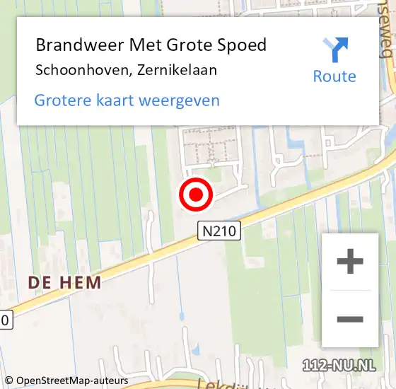 Locatie op kaart van de 112 melding: Brandweer Met Grote Spoed Naar Schoonhoven, Zernikelaan op 16 juni 2022 07:47