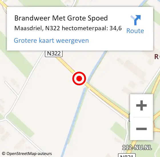 Locatie op kaart van de 112 melding: Brandweer Met Grote Spoed Naar Maasdriel, N322 hectometerpaal: 34,6 op 16 juni 2022 07:50