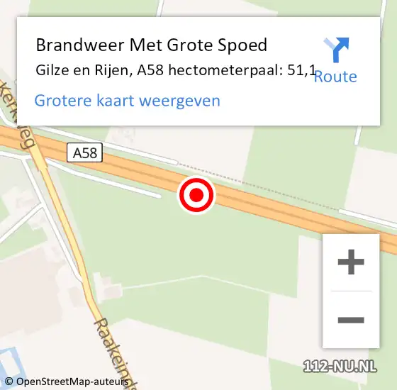 Locatie op kaart van de 112 melding: Brandweer Met Grote Spoed Naar Gilze en Rijen, A58 hectometerpaal: 51,1 op 16 juni 2022 07:59