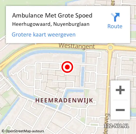 Locatie op kaart van de 112 melding: Ambulance Met Grote Spoed Naar Heerhugowaard, Nuyenburglaan op 16 juni 2022 08:11