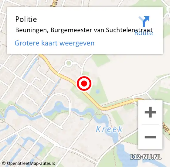 Locatie op kaart van de 112 melding: Politie Beuningen, Burgemeester van Suchtelenstraat op 16 juni 2022 08:14