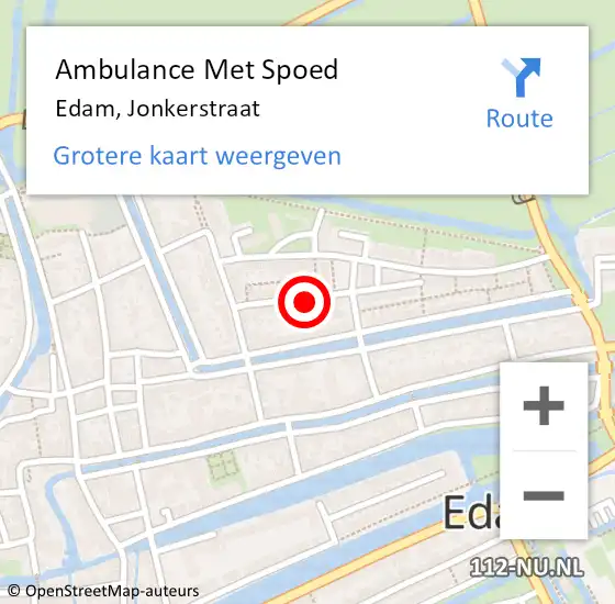 Locatie op kaart van de 112 melding: Ambulance Met Spoed Naar Edam, Jonkerstraat op 16 juni 2022 08:19