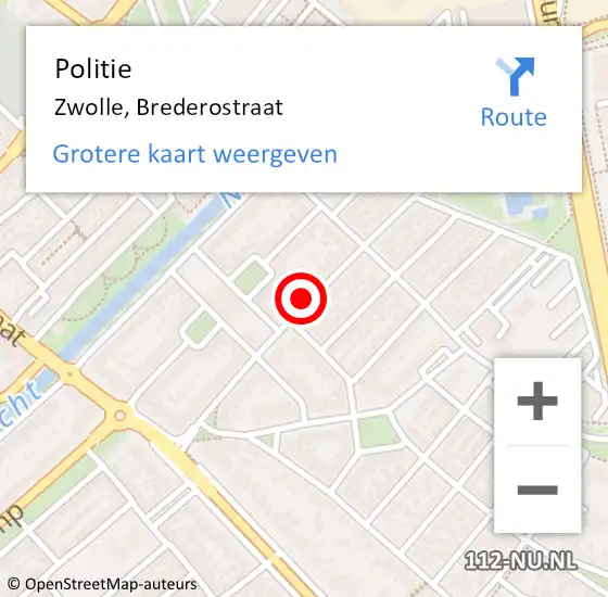 Locatie op kaart van de 112 melding: Politie Zwolle, Brederostraat op 16 juni 2022 08:20