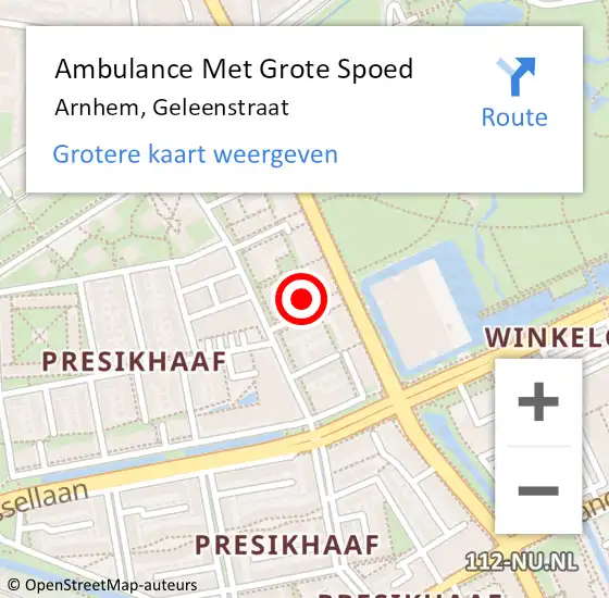 Locatie op kaart van de 112 melding: Ambulance Met Grote Spoed Naar Arnhem, Geleenstraat op 16 juni 2022 08:20