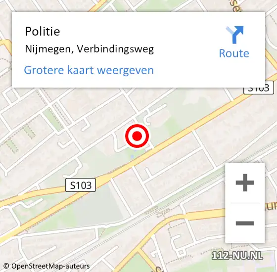 Locatie op kaart van de 112 melding: Politie Nijmegen, Verbindingsweg op 16 juni 2022 08:25