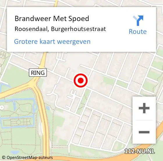 Locatie op kaart van de 112 melding: Brandweer Met Spoed Naar Roosendaal, Burgerhoutsestraat op 16 juni 2022 08:33