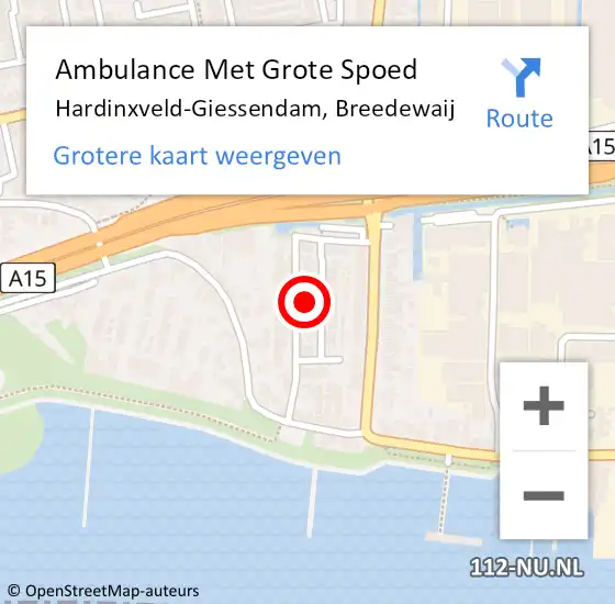 Locatie op kaart van de 112 melding: Ambulance Met Grote Spoed Naar Hardinxveld-Giessendam, Breedewaij op 16 juni 2022 08:38