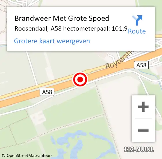 Locatie op kaart van de 112 melding: Brandweer Met Grote Spoed Naar Roosendaal, A58 hectometerpaal: 101,9 op 16 juni 2022 08:52