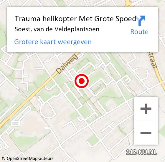 Locatie op kaart van de 112 melding: Trauma helikopter Met Grote Spoed Naar Soest, van de Veldeplantsoen op 16 juni 2022 09:01