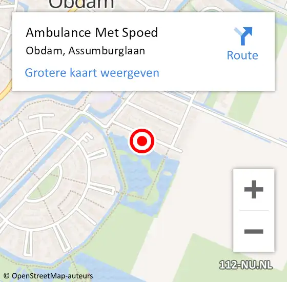 Locatie op kaart van de 112 melding: Ambulance Met Spoed Naar Obdam, Assumburglaan op 16 juni 2022 09:11