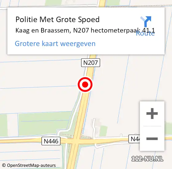 Locatie op kaart van de 112 melding: Politie Met Grote Spoed Naar Kaag en Braassem, N207 hectometerpaal: 41,1 op 16 juni 2022 09:15