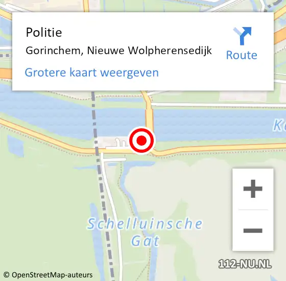 Locatie op kaart van de 112 melding: Politie Gorinchem, Nieuwe Wolpherensedijk op 16 juni 2022 09:20