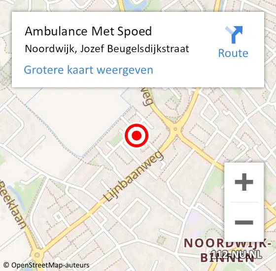 Locatie op kaart van de 112 melding: Ambulance Met Spoed Naar Noordwijk, Jozef Beugelsdijkstraat op 16 juni 2022 09:27