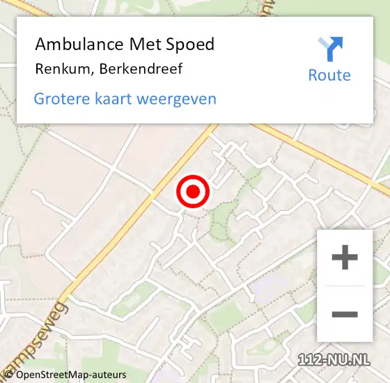 Locatie op kaart van de 112 melding: Ambulance Met Spoed Naar Renkum, Berkendreef op 16 juni 2022 10:05