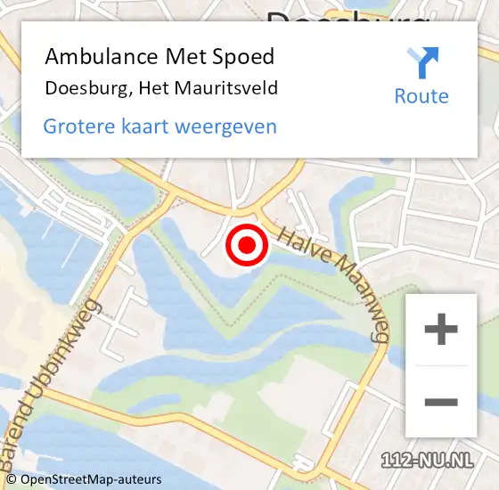 Locatie op kaart van de 112 melding: Ambulance Met Spoed Naar Doesburg, Het Mauritsveld op 16 juni 2022 10:06