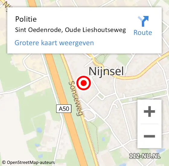 Locatie op kaart van de 112 melding: Politie Sint Oedenrode, Oude Lieshoutseweg op 16 juni 2022 10:13