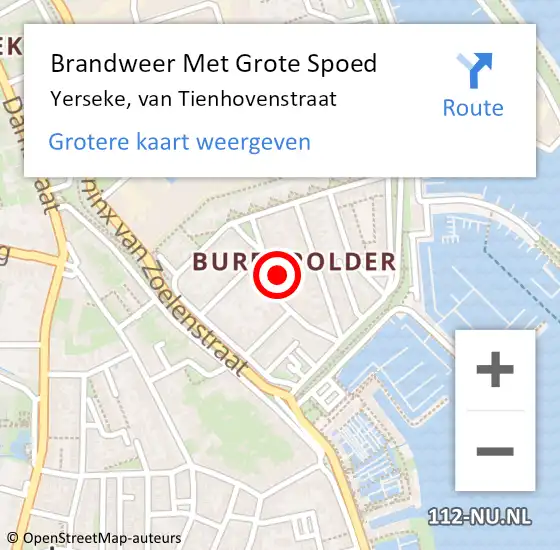 Locatie op kaart van de 112 melding: Brandweer Met Grote Spoed Naar Yerseke, van Tienhovenstraat op 16 juni 2022 10:35