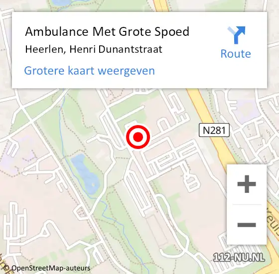 Locatie op kaart van de 112 melding: Ambulance Met Grote Spoed Naar Heerlen, Henri Dunantstraat op 16 juni 2022 10:35