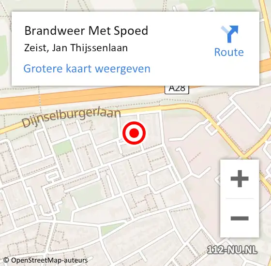 Locatie op kaart van de 112 melding: Brandweer Met Spoed Naar Zeist, Jan Thijssenlaan op 16 juni 2022 10:36