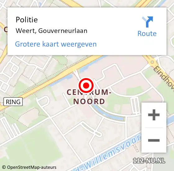 Locatie op kaart van de 112 melding: Politie Weert, Gouverneurlaan op 16 juni 2022 11:00