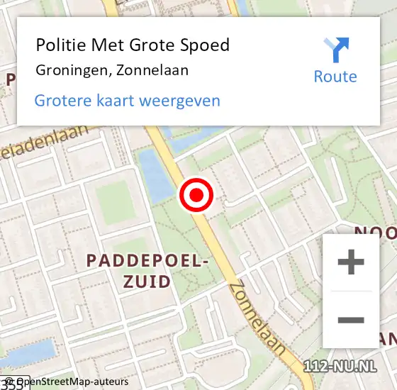 Locatie op kaart van de 112 melding: Politie Met Grote Spoed Naar Groningen, Zonnelaan op 16 juni 2022 11:01